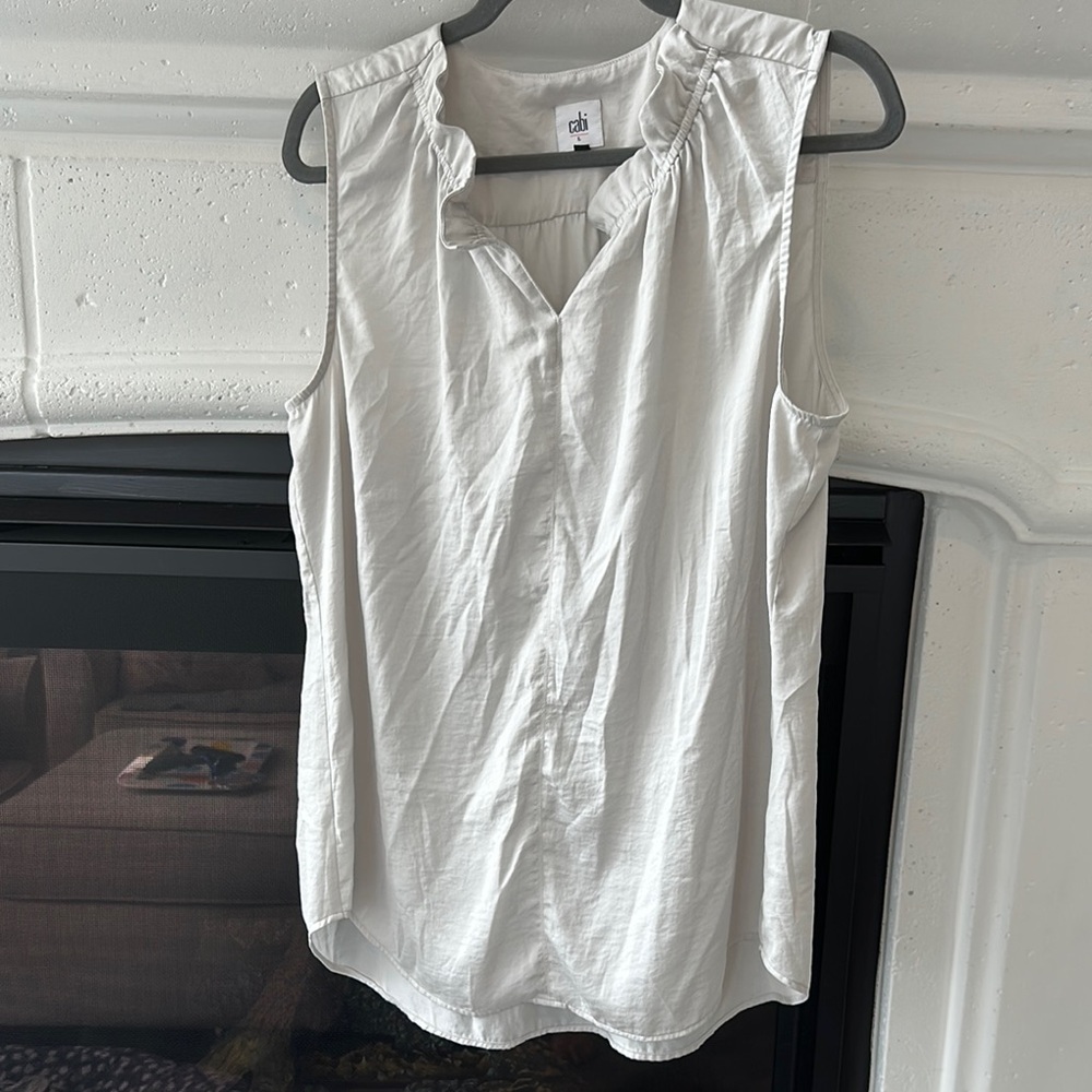 CAbi White Ruffled Buttoned Blouse